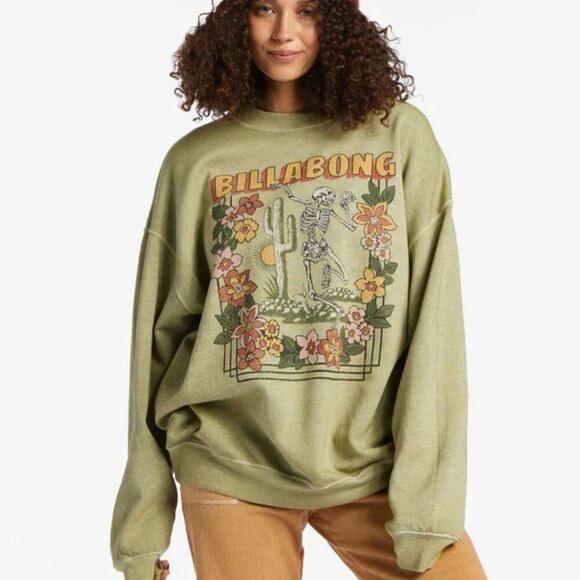Billabong Tops - Billabong Women's Graphic Sweatshirt M Green Crew Neck Long Sleeve Casual